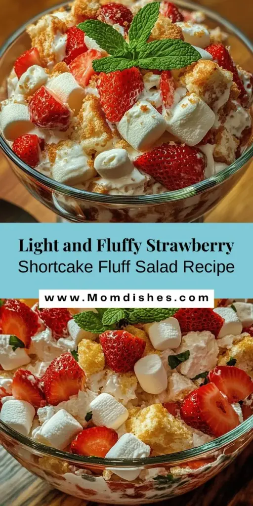 Discover the ultimate summer dessert with this Strawberry Shortcake Fluff Salad! Bursting with fresh strawberries, creamy whipped topping, and soft angel food cake, this delightful treat brings joy to any gathering. Perfect for picnics, birthdays, and barbecues, it's not only a feast for the eyes but also a healthy indulgence packed with vitamins. Try it today for a refreshing twist on a classic! #StrawberryShortcake #FluffSalad #SummerDesserts #HealthyTreats #EasyRecipes #Yummy