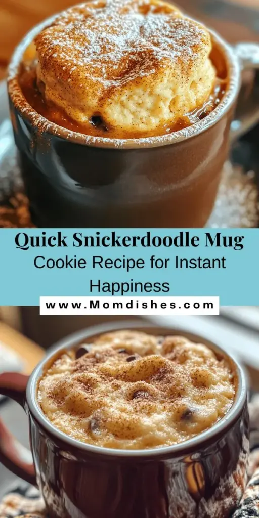 Craving a warm, gooey cookie but short on time? Try the Snickerdoodle Mug Cookie Delight! This quick and comforting treat combines the classic flavors of cinnamon and sugar into a delicious, microwave-ready dessert that you can whip up in just minutes. Perfect for late-night cravings, it requires minimal ingredients and clean-up. Customize it with chocolate chips or nuts for an extra twist! #MugCookie #Snickerdoodles #QuickDessert #ComfortFood #BakingAtHome