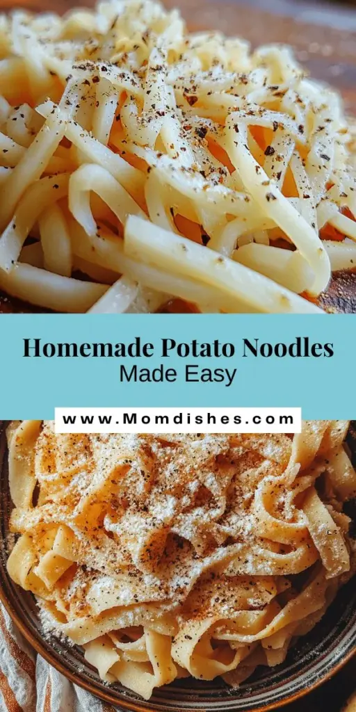 Discover the joy of making your own potato noodles with this simple and versatile recipe! Perfect for gluten-free diets, these delightful noodles are made from russet potatoes, flour, and a few pantry staples. Enjoy their light texture that absorbs sauces beautifully, making every bite delightful. Whether paired with marinara, alfredo, or tossed with veggies, homemade potato noodles are sure to impress your family and friends. #PotatoNoodles #HomemadePasta #GlutenFree #CookingAtHome #FoodieFun #RecipeShare