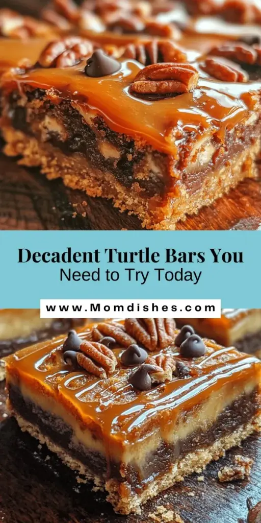 Indulge in the amazing flavors of Turtle Bars, inspired by the classic Turtle candy! These delightful treats feature layers of gooey caramel, rich chocolate, and crunchy nuts, all perfectly layered on a graham cracker crust. Simple to make and always a hit at gatherings, Turtle Bars are the ultimate dessert for any occasion. Get your baking essentials ready for this irresistible recipe! #TurtleBars #DessertRecipe #BakingJoy #ChocolateLovers #HomemadeTreats #SweetTreats