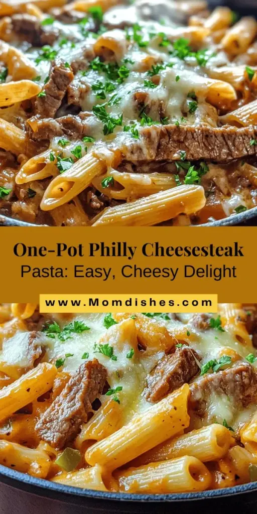 Discover the ultimate comfort food with this One-Pot Philly Cheesesteak Pasta! Perfect for busy weeknights, this delicious recipe combines tender steak, sautéed onions, vibrant bell peppers, and creamy cheese into a satisfying dish. Enjoy the rich flavors and the convenience of one-pot cooking, making it easy to impress family and friends. Try it tonight for a hearty meal everyone will love! #OnePotMeal #PastaRecipe #PhillyCheesesteak #EasyDinner #ComfortFood