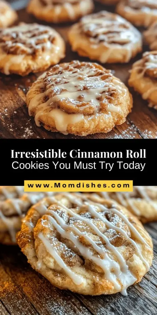 Indulge in the warm, sweet flavors of cinnamon roll cookies! This easy recipe combines the irresistible taste of cinnamon rolls with the convenience of a cookie, creating a delightful treat perfect for any occasion. Enjoy their soft, chewy texture and creamy glaze that pairs wonderfully with coffee or tea. Follow our step-by-step guide to create these deliciously comforting cookies from scratch. Your friends and family will love them! #CinnamonRollCookies #Baking #CookieRecipe #Dessert #HomemadeTreats #SweetRecipes #Cookies