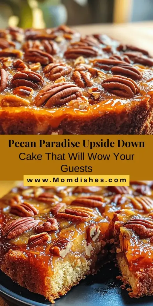 Discover the deliciousness of Pecan Paradise Upside Down Cake! This delightful dessert features caramelized pecans atop a moist cake, perfectly balanced with rich maple syrup and vanilla flavors. Ideal for gatherings or a cozy treat at home, serve it warm with whipped cream or enjoy it with coffee. Elevate your baking game with this easy and impressive recipe that is sure to please! #Baking #Dessert #Cake #PecanParadise #Foodie #RecipeIdeas