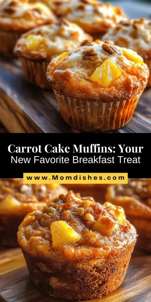 Start your day on a delicious note with these nutritious carrot cake breakfast muffins! Packed with grated carrots, pineapple, and warm spices, these muffins transform the classic dessert into a healthy morning treat. With a blend of whole wheat and all-purpose flour, plus natural sweeteners, they offer a satisfying combination of flavors and textures. Perfect for busy mornings or a mid-morning snack! #CarrotCakeMuffins #HealthyBreakfast #BakingJoy #MuffinRecipes #BreakfastIdeas