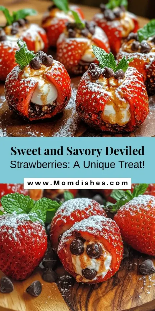 Elevate your dessert game with Deviled Strawberries with a Sweet Twist! This creative treat combines fresh strawberries with a creamy chocolate-infused filling, perfect for any occasion. Delight your taste buds as you enjoy the rich, sweet flavors in each bite. Visually stunning and simple to make, these strawberries are a must for your next gathering. Indulge in a unique dessert experience that beautifully blends health and flavor! #DeviledStrawberries #DessertIdeas #HealthyTreats #SweetTooth #BerryDelicious