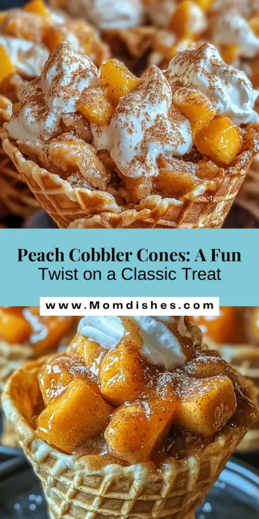 Discover a fun twist on a classic dessert with Peach Cobbler Stuffed Cones Delight! These portable cones combine the warm, comforting flavors of peach cobbler with a crispy sugar cone, perfect for summer gatherings or cozy nights in. With fresh peaches, a hint of cinnamon, and a light batter, this treat is as enjoyable to make as it is to eat. Check out the recipe and indulge in a bite-sized slice of nostalgia! #PeachCobbler #DessertIdeas #SummerTreats #FoodieFun #BakingJoy