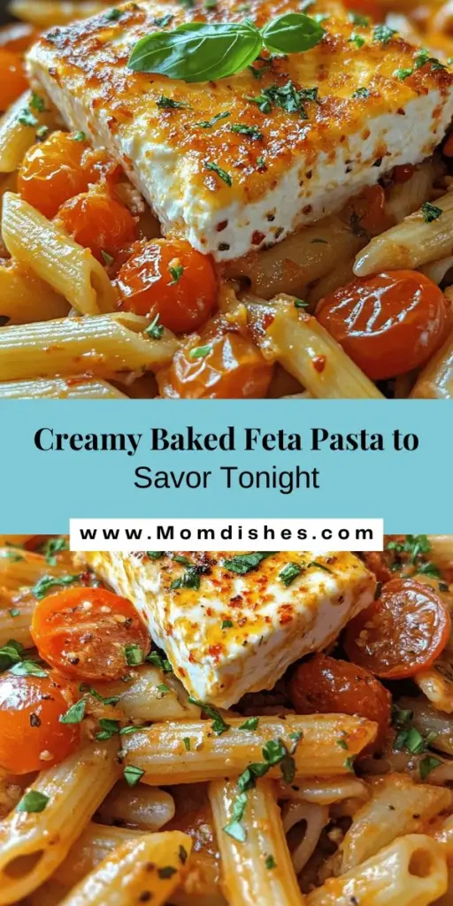 Discover the irresistible creamy baked feta pasta that'll elevate your weeknight meals! This trendy dish blends tangy baked feta, roasted tomatoes, and al dente pasta into a comforting delight. With minimal ingredients and easy steps, anyone can master it. Add fresh herbs and lemon zest for a burst of flavor. Perfect for family dinners or impressing guests! Try this recipe today and enjoy a taste of culinary bliss! #BakedFetaPasta #PastaRecipes #ComfortFood #Foodie #QuickMeals