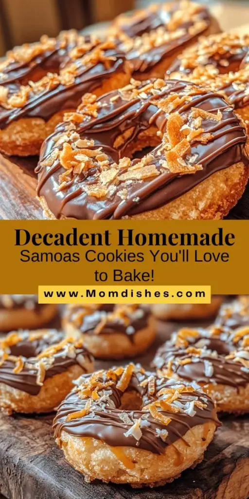 Indulge in the nostalgia of homemade Samoas cookies with this delightful recipe! Enjoy a buttery shortbread base topped with chewy caramel, toasted coconut, and a rich chocolate drizzle. Perfect for sharing or enjoying as a sweet treat, these cookies are sure to impress. Follow our step-by-step guide to create these iconic flavors in your own kitchen and savor the satisfaction of baking from scratch. #SamoasCookies #HomemadeGoodness #BakingJoy #DessertRecipe #CookieLovers