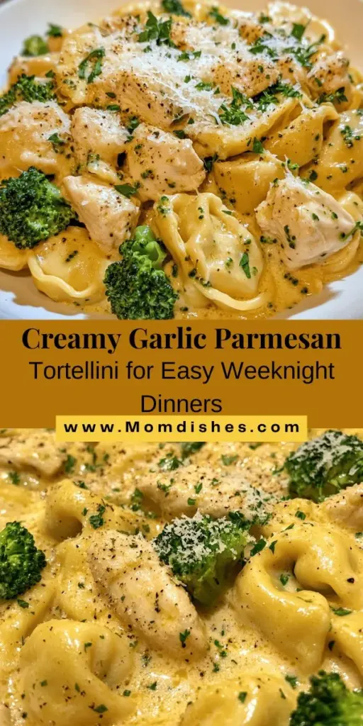 Looking for a comforting weeknight dinner? Try this Creamy Garlic Parmesan Tortellini with Chicken & Broccoli! This rich dish blends savory garlic, creamy sauce, and tender tortellini for a delicious meal. Packed with nutrients from chicken and broccoli, it’s both satisfying and healthy. Quick to prepare and perfect for families, this recipe is sure to become a favorite. Dive into a bowl of goodness tonight! #Tortellini #WeeknightDinner #ComfortFood #HealthyEating #PastaRecipes