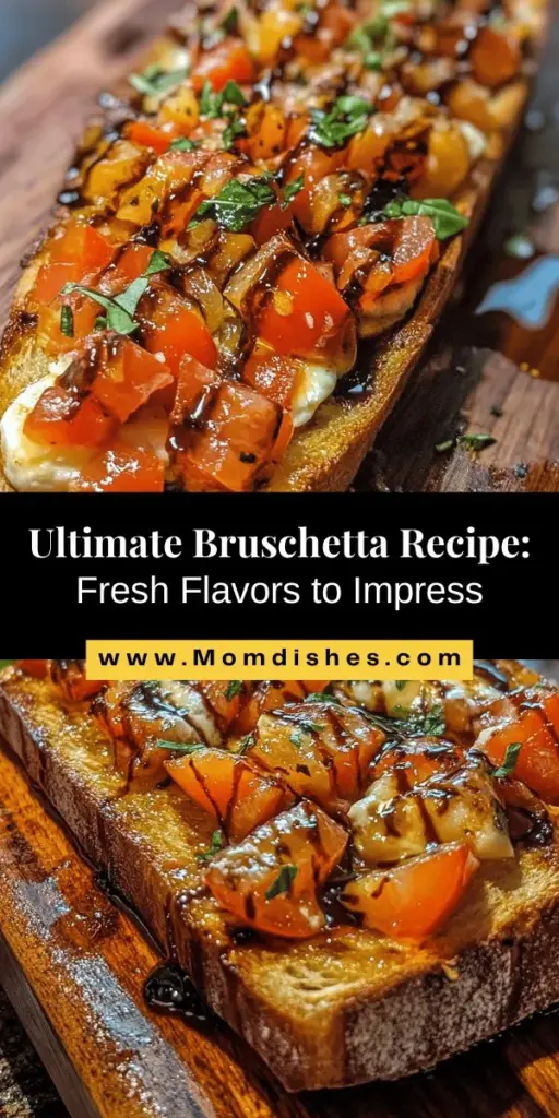 Discover the art of making the ultimate bruschetta! This classic Italian appetizer celebrates fresh ingredients with a perfect combination of toasted bread, ripe tomatoes, garlic, and basil. Whether you stick with tradition or get creative with toppings, bruschetta is ideal for gatherings, picnics, or casual dinners. Elevate your culinary skills and impress your guests with this easy-to-make delight! #Bruschetta #ItalianCuisine #Appetizer #Cooking #Foodie #HealthyEating #FreshIngredients