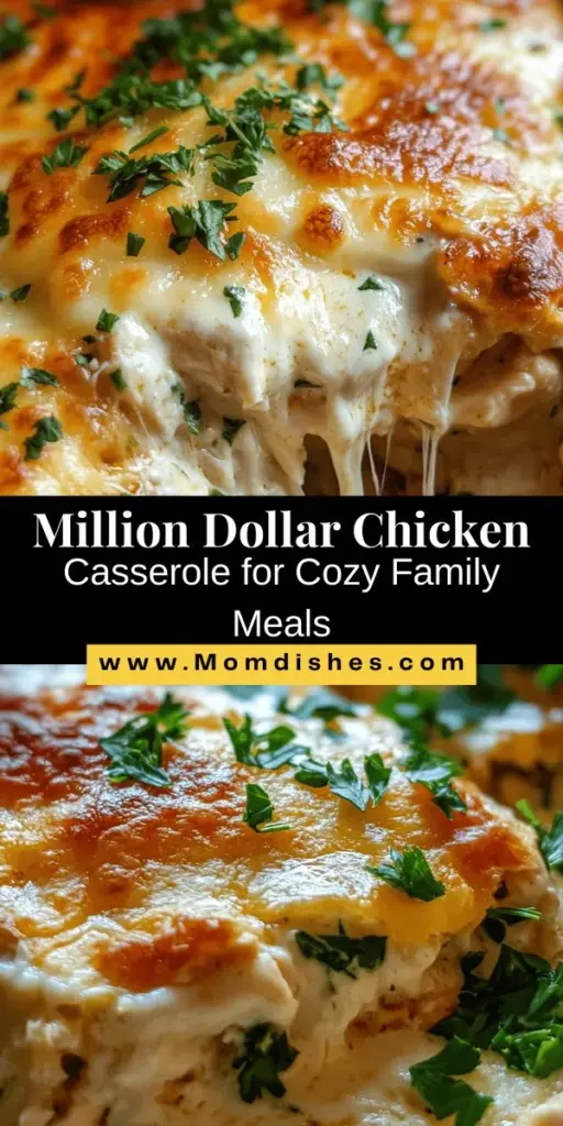 Discover the ultimate comfort food with Million Dollar Chicken Casserole! This delicious dish combines tender chicken, a creamy base, and a crunchy topping to create a family-friendly meal that's quick and easy to prepare. Perfect for busy weeknights or gatherings, it's sure to be a hit with everyone. Elevate your dinner experience with this mouthwatering recipe, and explore fun variations to suit your taste! #ChickenCasserole #ComfortFood #FamilyMeals #EasyRecipes #DeliciousDinner #FoodieFavorites