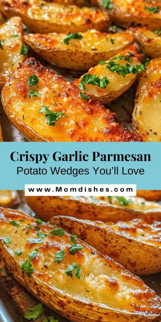 Indulge in the irresistible crunch of these crispy baked garlic Parmesan potato wedges! Perfect as a snack, side dish, or appetizer, these homemade delights offer savory flavors and a satisfying texture without the guilt of frying. Made with fresh Russet potatoes, aromatic garlic, and nutty Parmesan cheese, they're a healthier, flavorful alternative for anyone craving comfort food. Try them at your next gathering! #PotatoWedges #GarlicParmesan #HealthySnacks #ComfortFood #BakedNotFried #HomemadeDelights