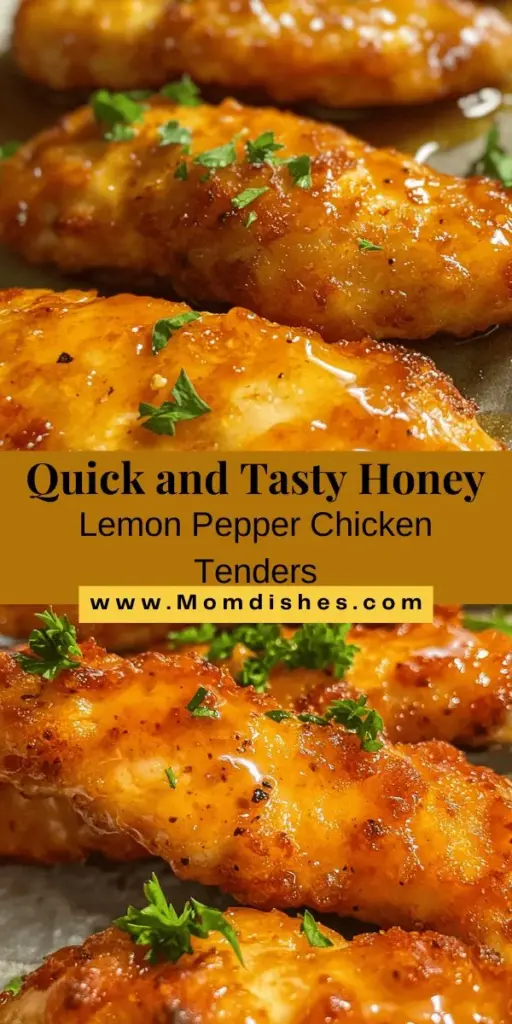 Discover a delicious family favorite with Easy Honey Lemon Pepper Chicken Tenders! This quick recipe combines the sweetness of honey with the zest of fresh lemon and a peppery kick, perfect for busy weeknights. Ready in under 30 minutes, it's a simple yet flavorful dish that even kids will love. Enjoy tender chicken tenders, infused with a delightful marinade and baked to perfection. Elevate your dinner game! #ChickenTenders #EasyRecipes #HealthyEating #DinnerIdeas #QuickMeals #FamilyFavorites #HoneyLemonPepper