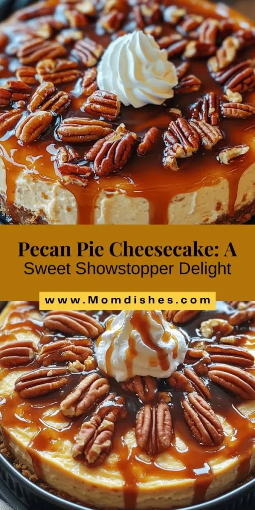 Indulge in the delightful blend of creamy cheesecake and classic pecan pie with this pecan pie cheesecake recipe. Perfect for holidays or family gatherings, it features a crunchy pecan topping, caramelized sugar, and warm spices that make every slice a showstopper. Discover how to create this decadent dessert that brings people together and sparks joy. Elevate your dessert game today! #PecanPieCheesecake #DessertLovers #Baking #HolidayTreats #CheesecakeRecipe #ComfortFood