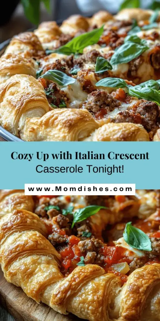 Discover the warmth of family meals with this Italian Crescent Casserole recipe! Combining flaky crescent roll dough, savory ground Italian sausage, vibrant veggies, and creamy ricotta, this dish is a perfect weeknight dinner or potluck favorite. Easy to prepare and customizable, it's a crowd-pleaser that captures the essence of Italian cooking. Try it today and share the comfort! #ItalianCrescentCasserole #ComfortFood #FamilyRecipes #WeeknightDinner #ItalianCuisine #CookingAtHome