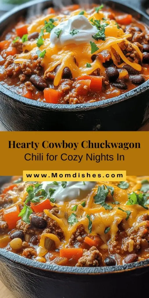 Discover the heartwarming flavors of Cowboy Chuckwagon Chili, a dish rooted in American cowboy culture. This hearty chili combines ground meat, vibrant vegetables, and a mix of spices for a crowd-pleasing meal. Perfect for any occasion, it's easy to customize for meat lovers or vegetarians alike. Gather around and enjoy this comforting classic that nourishes both body and spirit. #ChiliRecipes #CowboyCuisine #ComfortFood #Foodie #CookingAtHome