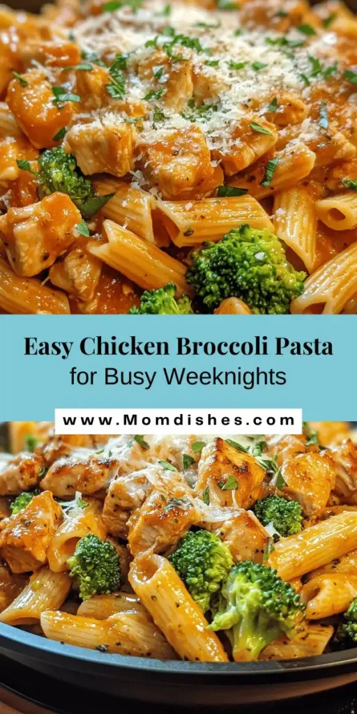 Looking for a quick and delicious dinner option? Try this Quick and Easy Chicken Broccoli Pasta! Ready in just 30 minutes, it's packed with lean protein, vibrant veggies, and satisfying pasta, making it perfect for busy weeknights. Plus, it's versatile, so you can easily customize it to fit your tastes. Don't miss out on this flavorful, nutritious meal that everyone will love! #PastaRecipes #QuickDinner #FamilyMeals #HealthyEating #ChickenBroccoliPasta #EasyRecipes #WeeknightDinner