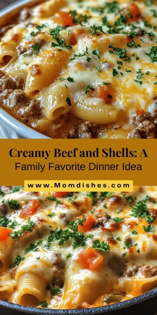 Savor the warmth of Creamy Beef and Shells Delight, the ultimate comfort food that brings families together! With its rich creamy sauce, tender ground beef, and delightful shell pasta, this dish is easy to whip up in under an hour—a perfect weeknight meal. It's not just delicious; it's customizable for every palate! From hearty to light versions, enjoy this culinary hug in a bowl. #ComfortFood #PastaRecipes #FamilyDinner #CookingAtHome #CreamyBeefAndShells