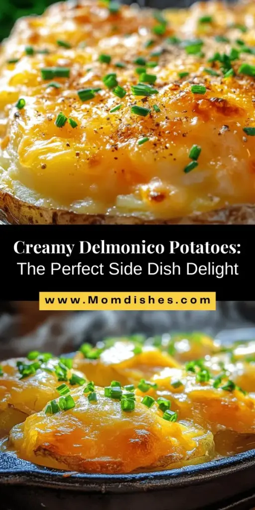 Delmonico Potatoes Delight is the perfect creamy side dish for any occasion! This indulgent recipe features russet potatoes baked with a blend of heavy cream, sour cream, and sharp cheddar cheese, creating a comforting and flavorful experience. From its New York restaurant origins to your dining table, this dish offers a rich blend of textures and tastes that impresses every time. Discover the history, health benefits, and easy preparation steps for this classic favorite. #DelmonicoPotatoes #ComfortFood #CheesyDelight #PotatoRecipes #CookingInspiration