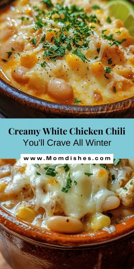 Warm up your evenings with this delicious Creamy Dream White Chicken Chili! This comforting dish features a creamy blend of shredded chicken, Great Northern beans, and vibrant green chiles, making it a perfect alternative to traditional chili. Easy to whip up for busy weeknights or cozy family gatherings, it promises a delightful meal everyone will love. Serve with fresh cilantro, lime wedges, and your favorite toppings! #WhiteChickenChili #ComfortFood #DinnerIdeas #ChiliRecipe #FamilyMeals