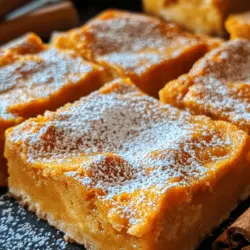 As the leaves turn golden and the air fills with the crisp scent of autumn, there’s nothing quite as inviting as a tray of Pumpkin Gooey Butter Bars. This indulgent dessert perfectly captures the essence of fall with its warm flavors and gooey, custard-like filling. With a buttery crust that cradles a rich pumpkin-infused center, these bars are a sweet homage to the season, making them ideal for gatherings, potlucks, or simply enjoying at home with a warm cup of tea or coffee.