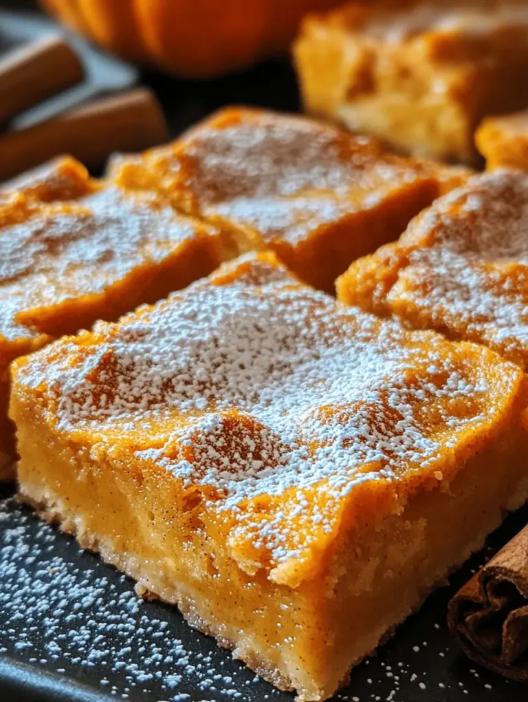 As the leaves turn golden and the air fills with the crisp scent of autumn, there’s nothing quite as inviting as a tray of Pumpkin Gooey Butter Bars. This indulgent dessert perfectly captures the essence of fall with its warm flavors and gooey, custard-like filling. With a buttery crust that cradles a rich pumpkin-infused center, these bars are a sweet homage to the season, making them ideal for gatherings, potlucks, or simply enjoying at home with a warm cup of tea or coffee.