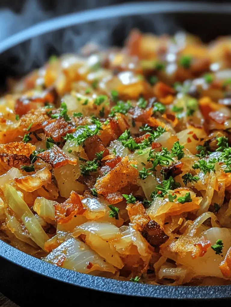 Sizzling Fried Cabbage Delight is a dish that brings together simplicity and robust flavor, making it a favorite in households around the world. This delightful recipe showcases the humble cabbage, elevating it with the savory richness of bacon and a blend of spices that tantalize your taste buds. Whether you're looking for a side dish to complement a hearty meal or a main course that stands on its own, this dish fits the bill perfectly.