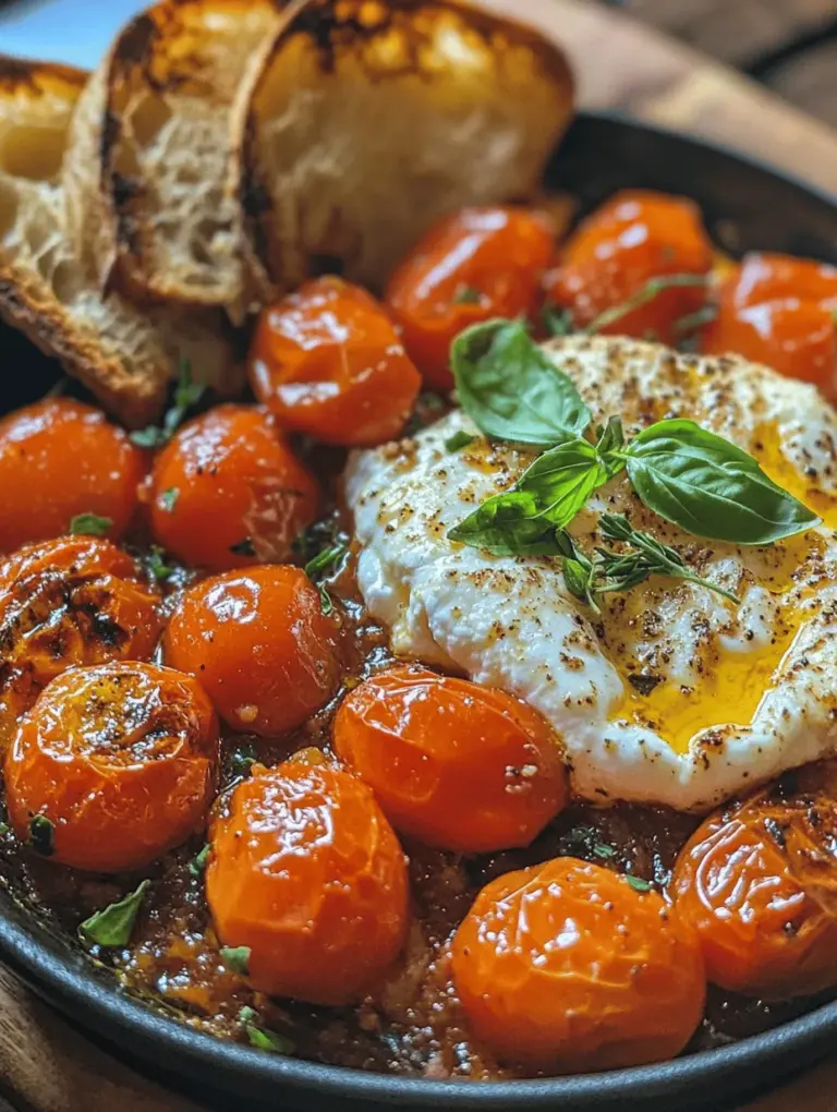 Tomato Garlic Confit with Burrata is a dish that encapsulates the essence of Mediterranean cuisine—a perfect blend of simplicity, flavor, and freshness. This delightful creation showcases the sweet and tangy nature of roasted cherry tomatoes combined with the rich and creamy texture of burrata cheese. Whether enjoyed as a starter, a side dish, or a topping for crusty bread, this confit elevates any dining experience with its vibrant colors and enticing aroma.