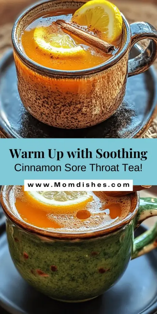 Discover the comforting benefits of soothing cinnamon sore throat tea, a natural remedy to alleviate throat discomfort. This delightful tea combines cinnamon's anti-inflammatory properties with the sweetness of raw honey and a splash of refreshing lemon. Ideal for easing soreness and boosting your immune system, this tea is easy to make and perfect for those under the weather. Explore the recipe and enjoy a warm cup of wellness that promotes healing and overall health.