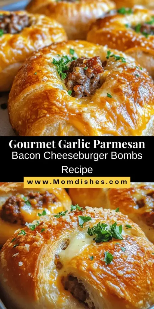 Discover the irresistible flavors of Garlic Parmesan Bacon Cheeseburger Bombs, the perfect gourmet twist on a classic comfort food! These delightful bite-sized treats combine juicy ground beef, crispy bacon, creamy cheeses, and a hint of garlic—all wrapped in flaky crescent rolls. Ideal for game days, family gatherings, or cozy dinners, these bombs are sure to impress and satisfy any crowd. Get ready for a flavor explosion that makes every occasion special!