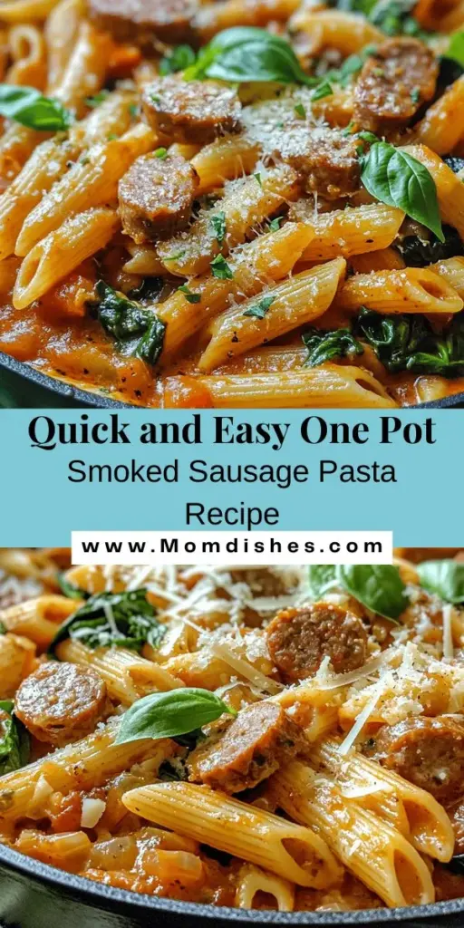 Discover the joys of One Pot Smoked Sausage Pasta, the ultimate quick and flavorful meal for busy nights. This hearty dish combines smoked sausage, fresh vegetables, and pasta cooked to perfection—all in a single pot, which means minimal cleanup! With a blend of savory flavors, aromatic herbs, and a touch of spice, every bite is both satisfying and nutritious. Perfect for families or gatherings, it's easy to customize based on dietary preferences. Say goodbye to long cooking times and hello to delicious simplicity!