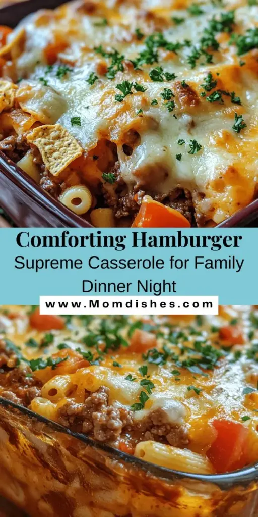 Discover the perfect family meal with Hamburger Supreme Casserole, a comforting dish that combines the classic flavors of a hamburger in an easy, one-dish format. Ideal for busy weeknights or gatherings, this recipe features ground beef, savory vegetables, elbow macaroni, and a cheesy topping, making it both satisfying and customizable. Simple to prepare, it's a delightful way to bring everyone together around the dinner table with flavors everyone loves.