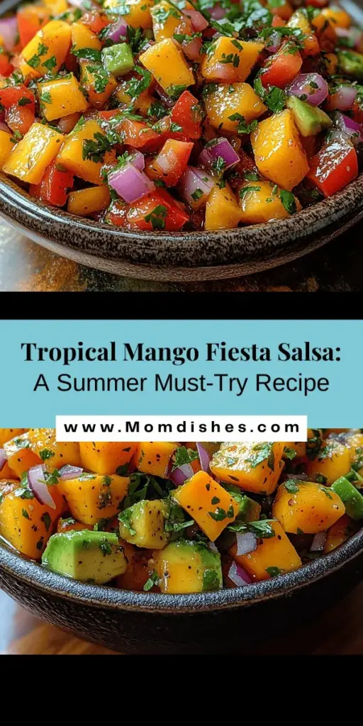 Discover the deliciousness of Tropical Mango Fiesta Salsa, a vibrant and refreshing twist on traditional salsa that's perfect for summer gatherings. Bursting with sweet mangoes, zesty lime, and a hint of spice, this salsa is versatile and easy to make. Serve it with chips, grilled meats, or tacos for a delightful flavor boost. Packed with nutrients and customizable to your taste, this salsa will impress your guests and elevate any meal. Enjoy the tropical vibes!