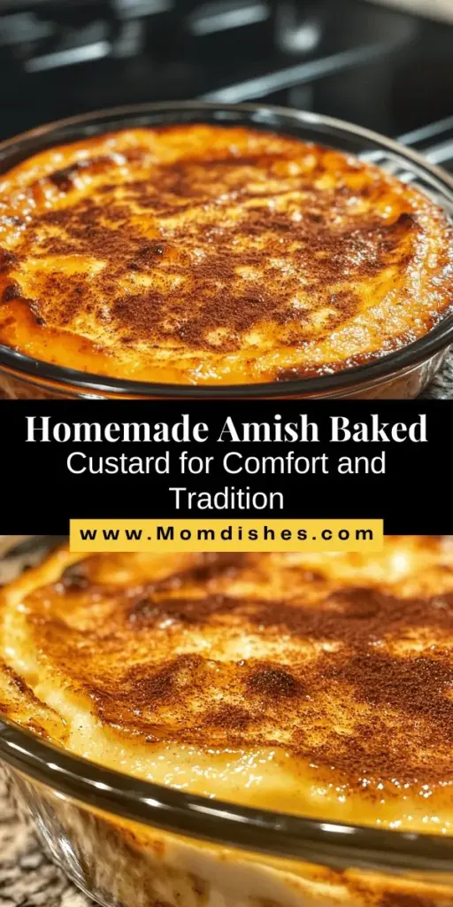 Discover the comforting taste of homemade Amish baked custard, a traditional dessert that embodies simplicity and warmth. This creamy treat is made with wholesome ingredients like whole milk, eggs, and pure vanilla extract, delivering a rich flavor that evokes nostalgia. Perfect for family gatherings, this recipe is easy to follow and will surely become a cherished favorite. Bring joy to your kitchen with each delicious bite and connect with the timeless traditions of Amish cuisine.