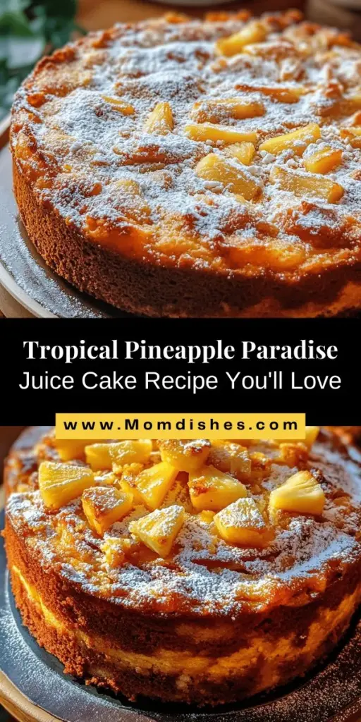 Escape to a tropical paradise with the Pineapple Paradise Juice Cake! This moist and delectable treat combines fresh pineapple juice and coconut for a delightful flavor experience that feels like a vacation in every bite. Perfect for summer picnics or cozy family gatherings, this cake is easy to make and uses simple ingredients to create a light, fluffy texture. Impress your friends and family with this crowd-pleaser that brings the joy of baking and the essence of the tropics right to your table. Enjoy a slice of paradise!