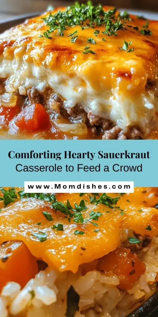 Discover the comforting flavors of Hearty Sauerkraut Casserole, a nutritious meal perfect for family dinners or potlucks. This dish combines tangy sauerkraut, savory ground meat, rice, and creamy cheese for a filling and satisfying experience. With roots in German cuisine, sauerkraut adds both taste and health benefits. Easy to prepare and ideal for feeding a crowd, this casserole is sure to become a beloved favorite in your home. Try it today!