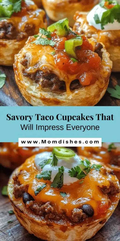 Taco Cupcakes are a delightful blend of your favorite taco flavors packed into a fun, portable cupcake format. With a flaky biscuit base, seasoned meat, black beans, corn, and melty cheese, these savory treats are perfect for any occasion—whether it's a party or a cozy night in. Explore different flavor twists and enjoy the versatility of this innovative dish that's sure to please everyone. #TacoCupcakes #SavoryTreats #Appetizers #CulinaryCreativity #FamilyMeals #CookingFun #TacoNight