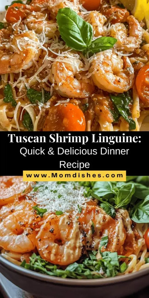 Savor the flavors of Italy with Easy Tuscan Shrimp Linguine Delight, a quick and delicious pasta dish perfect for any occasion. This recipe combines succulent shrimp, vibrant cherry tomatoes, and fresh baby spinach in a creamy sauce, all tossed with linguine pasta for a satisfying meal. Perfect for both novice cooks and seasoned chefs, this dish captures the beauty of Tuscan cuisine. Enjoy the taste of tradition right in your home! #PastaRecipes #ShrimpLinguine #TuscanCuisine #CookingAtHome #ItalianFood #EasyRecipes #Foodie