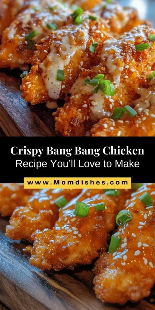 Discover the mouthwatering Bang Bang Chicken Delight with this simple recipe that combines crispy chicken with a creamy, spicy sauce. This dish, rooted in Asian cuisine, is a favorite for its perfect blend of textures and flavors. Making it at home allows you to customize the spice levels and ingredients to suit your taste. Serve it over rice or as an appetizer for gatherings, and delight your family and friends with every delicious bite. Enjoy the satisfaction of creating this restaurant-quality meal right in your kitchen!