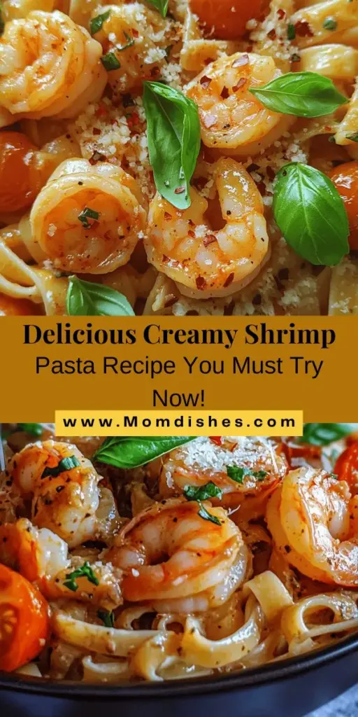 Savor the rich taste of creamy shrimp pasta, the ultimate comfort food for any occasion! This dish features tender shrimp, cooked to perfection, enveloped in a luscious sauce, combining the flavors of garlic, cherry tomatoes, and fresh basil. Perfect for weeknight dinners or elegant gatherings, it’s easy to customize. Explore the recipe today and impress your family and friends with a plate of deliciousness! #ShrimpPasta #ComfortFood #PastaRecipe #HomeCooking #DeliciousDinner