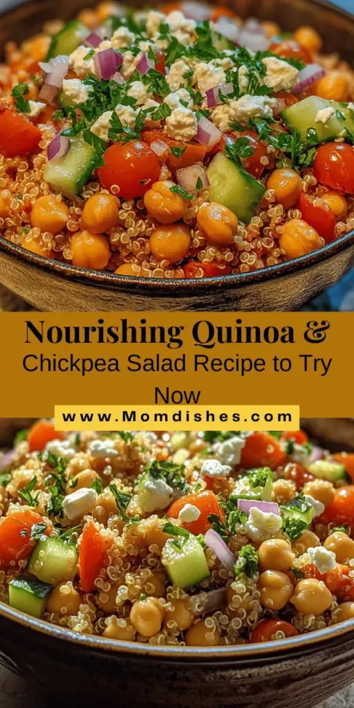 Discover the delicious Quinoa & Chickpea Salad Delight – a vibrant, nutrient-packed dish perfect for any meal! This salad combines protein-rich quinoa and fiber-filled chickpeas with fresh veggies and a zesty dressing, creating a satisfying blend of flavors and textures. Easy to make and customizable, it's great for lunch, dinner, or as a side dish. Enjoy a healthy and tasty meal in no time! #QuinoaSalad #Chickpea #HealthyEating #PlantBased #Nutrition #RecipeIdeas