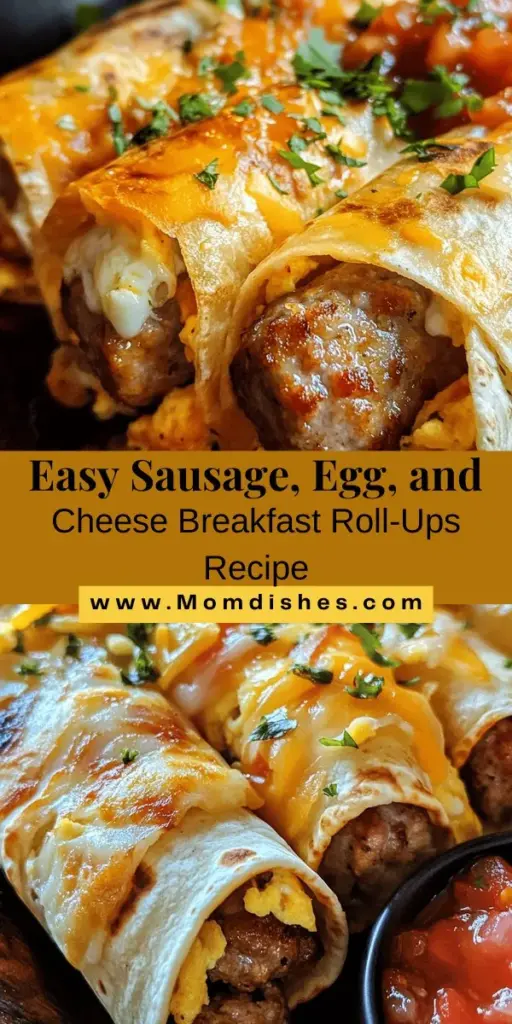 Start your day right with these Savory Sausage, Egg, and Cheese Breakfast Roll-Ups! Perfect for busy mornings, these delicious roll-ups combine fluffy scrambled eggs, savory sausage, and melty cheese all wrapped in a warm tortilla. Easy to customize, you can adjust ingredients to fit your dietary preferences, whether you want to spice things up or keep it light. Meal prep-friendly and packed with flavors, these roll-ups make breakfast both nutritious and convenient!