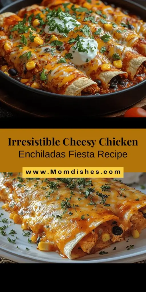 Dive into the delicious world of Cheesy Chicken Enchiladas Fiesta, a comforting dish that combines shredded chicken, black beans, and sweet corn, all wrapped in soft tortillas and smothered in rich enchilada sauce. Perfect for family gatherings or cozy dinners, this recipe is easy to follow and customizable to suit your tastes. With layers of melty cheese and bursting flavors, these enchiladas are sure to become a favorite at your table!