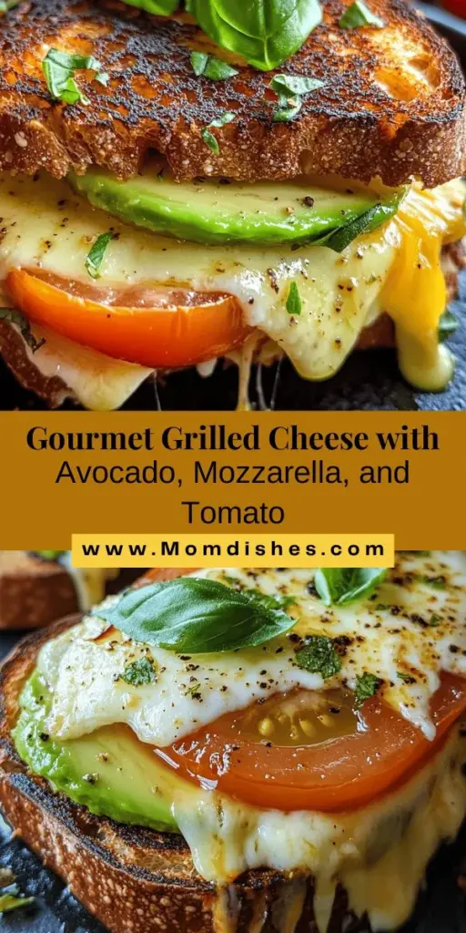 Discover the ultimate twist on a classic comfort food with this creamy avocado, melty mozzarella, and tomato grilled cheese sandwich. This recipe elevates your typical grilled cheese by incorporating rich avocado, gooey mozzarella, and fresh, juicy tomatoes, all nestled between slices of perfectly toasted bread. Whether you're looking for a quick lunch or a cozy dinner, this gourmet delight is easy to make and full of flavor, promising satisfaction with every delicious bite. Enjoy the rich textures and vibrant flavors that make this grilled cheese experience unforgettable!