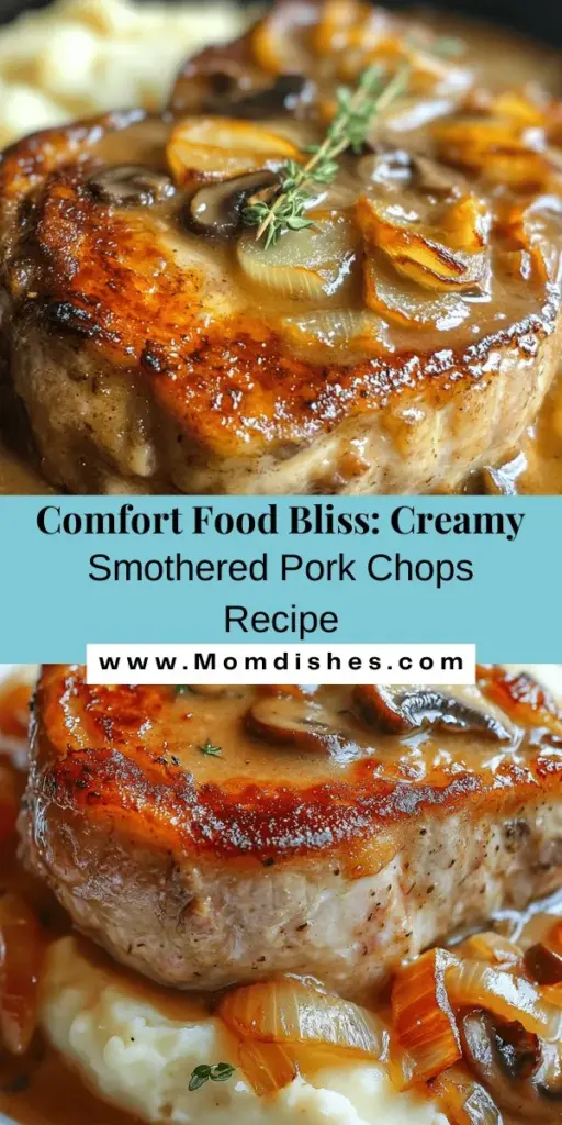 Indulge in the ultimate comfort food with smothered pork chops featuring creamy mushroom gravy! This easy-to-make dish combines tender, juicy pork chops with a rich, velvety sauce that's perfect for any occasion. Whether it's a weeknight dinner or a family gathering, this recipe is sure to impress. Pair it with mashed potatoes or rice for a complete meal! Experience the magic of home-cooked goodness. #ComfortFood #PorkChops #CreamyGravy #HomeCooking #DeliciousRecipes #ComfortMeals