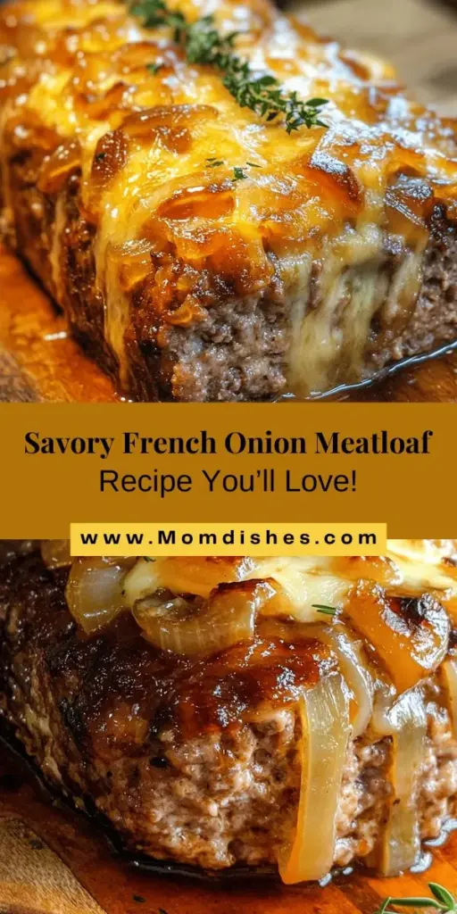 Discover a unique twist on a classic comfort food with this French Onion Meatloaf! Infused with rich caramelized onions, gooey Gruyère cheese, and aromatic herbs, this recipe enhances the traditional meatloaf experience like never before. Perfect for family dinners or casual gatherings, it promises a hearty, flavor-packed meal that will impress everyone at the table. Get ready to savor every bite! #Meatloaf #FrenchOnion #ComfortFood #HomeCooking #YummyRecipes #DinnerIdeas #Foodie