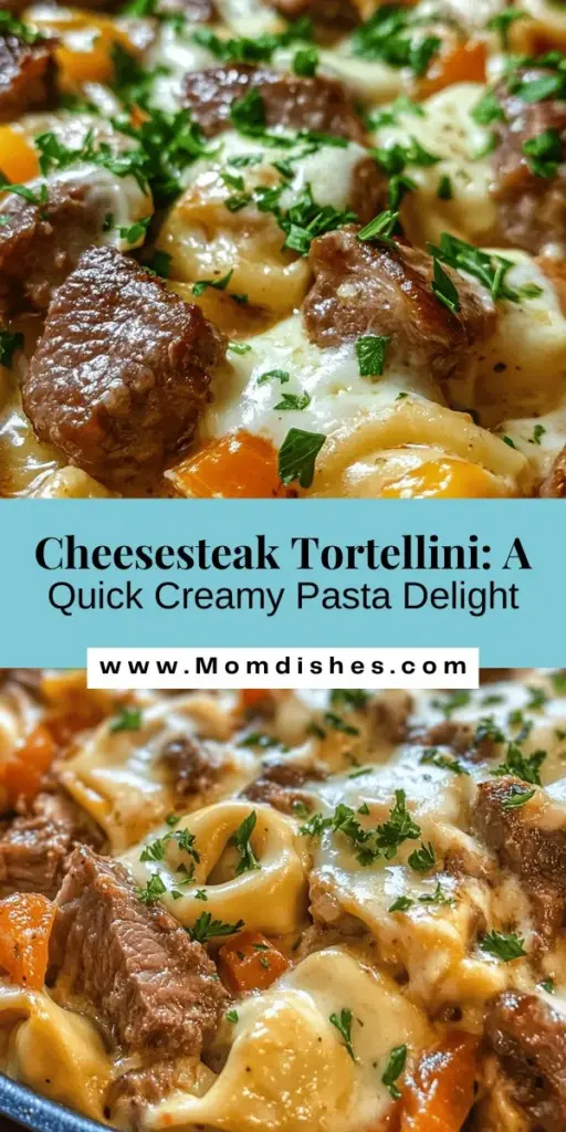 Indulge in the comforting flavors of Cheesesteak Tortellini, the perfect fusion of a classic Philadelphia cheesesteak and tender pasta. This quick, creamy dish comes together in under 30 minutes, featuring succulent steak, sautéed peppers, and a rich provolone cheese sauce. Perfect for busy weeknights, it's easy to customize with your choice of vegetables, cheeses, and proteins. Serve it up with a refreshing salad or crusty bread for a complete meal! #CheesesteakTortellini #EasyDinner #ComfortFood #PastaLovers #QuickRecipes #FoodieFun