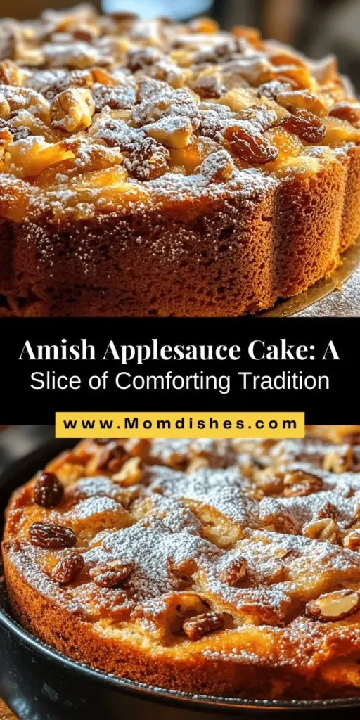 Discover the heartwarming tradition of Amish cooking with this delightful Amish Applesauce Cake. Known for its moist texture and rich spice flavor, this cake features unsweetened applesauce for a naturally sweet and healthier twist. Perfect for family gatherings or a cozy afternoon treat, this recipe invites everyone to savor simple ingredients and comforting aromas. Embrace the charm of homemade baking and create lasting memories with each delicious slice.