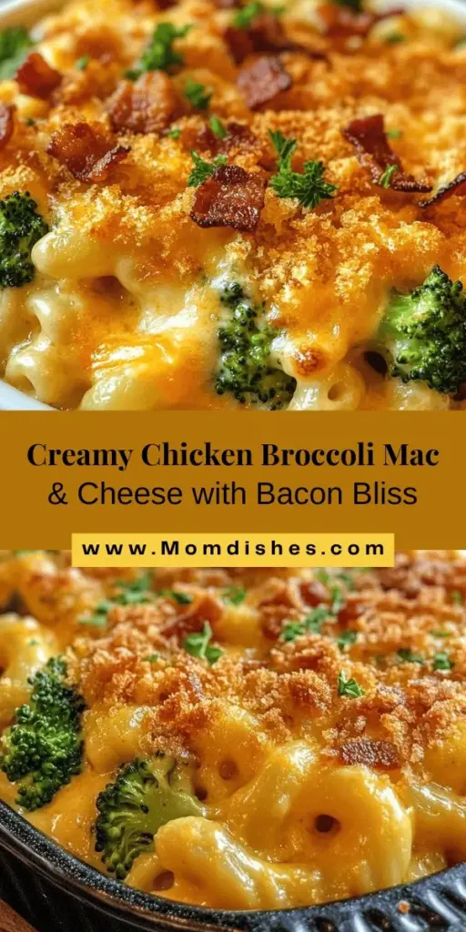 Dive into the ultimate comfort food with our Creamy Chicken Broccoli Mac & Cheese with Bacon! This dish elevates classic mac and cheese with tender chicken, vibrant broccoli, and crispy bacon for a comforting, hearty meal. Perfect for family gatherings or cozy nights in, this creamy delight will warm your soul. Discover the perfect blend of flavors and textures that makes every bite a delicious experience. #MacAndCheese #ComfortFood #Recipe #Foodie #DinnerIdeas #Yummy #HomeCooking