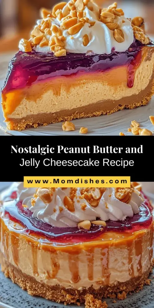 Indulge in the ultimate comfort food with this Peanut Butter and Jelly Cheesecake recipe. Combining the creamy richness of peanut butter with the sweetness of jelly and a crunchy graham cracker crust, it's a nostalgic twist on a childhood favorite. Perfect for family gatherings or a special treat, this cheesecake is a delightful blend of flavors and textures. Follow our easy step-by-step guide and impress your friends and family with this decadent dessert that brings back cherished memories with every bite.